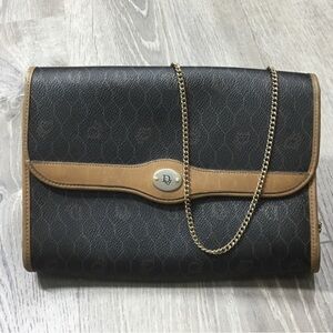 Dior Black and Brown Leather Bag with Gold Chain